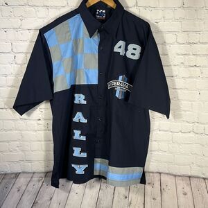 48 Racing Mens Button Up Shirt 2XL Hyper4mance Speedway Rally Navy Blue